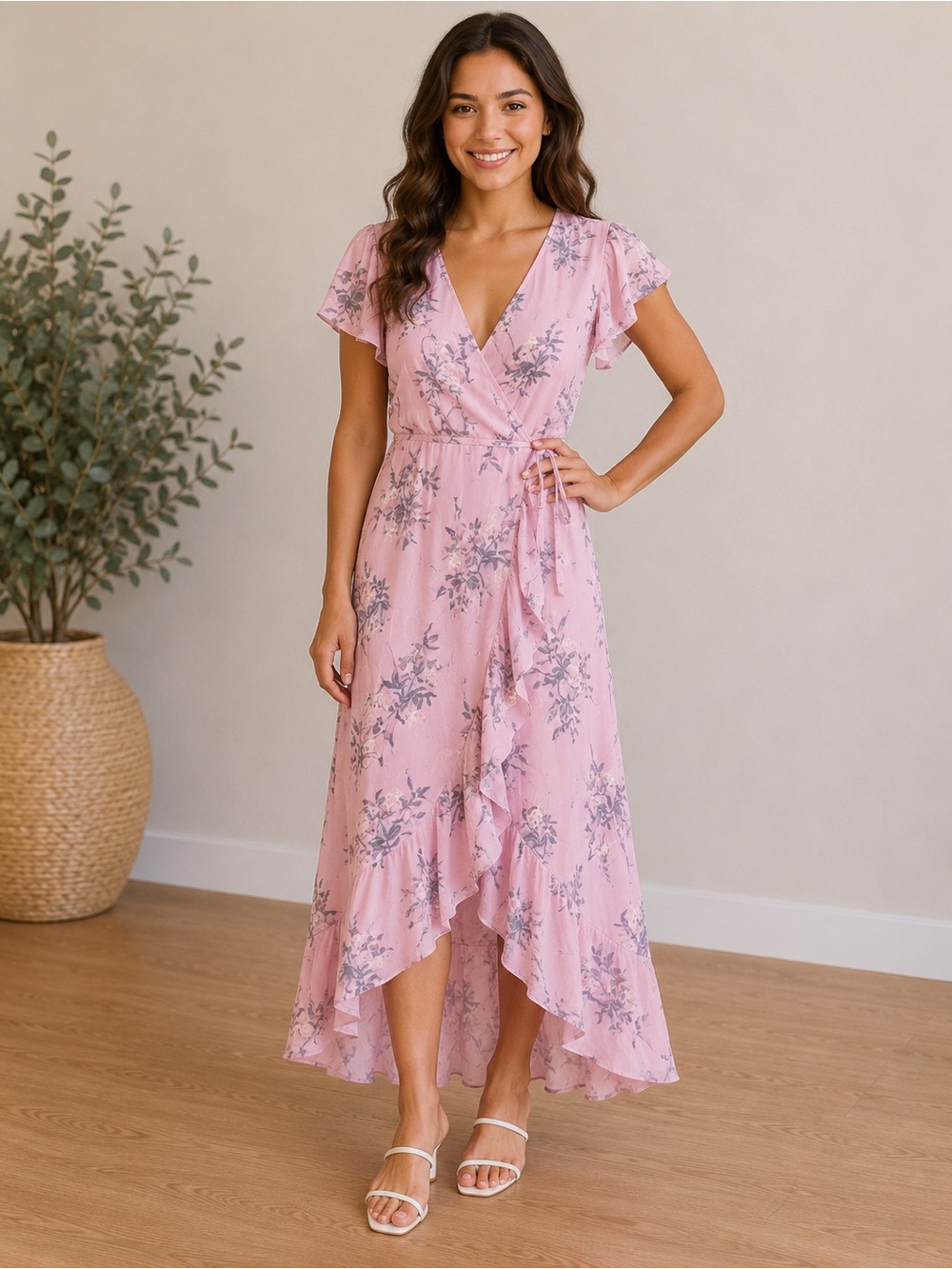 Leith • NWT $85 USD Floral Pink Wrap Maxi Dress PTP 17”-18”